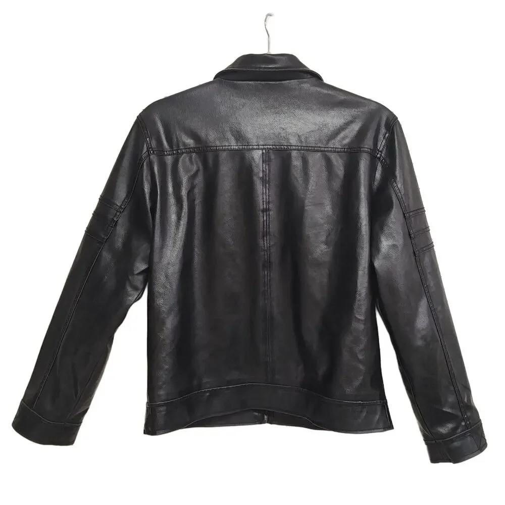 GUESS Men's Faux Leather Moto Jacket Black - Size Large - Full Zip